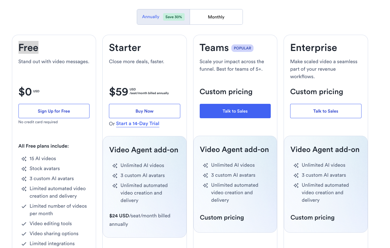 vidyard pricing page screenshot
