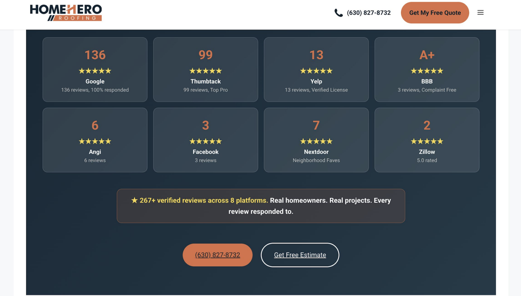 example of a review page for a roofing company to increase ai visibility