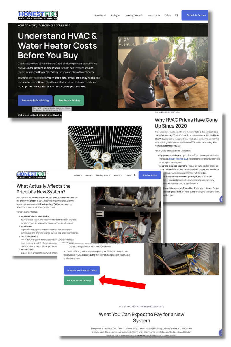 example pricing page from honest fix