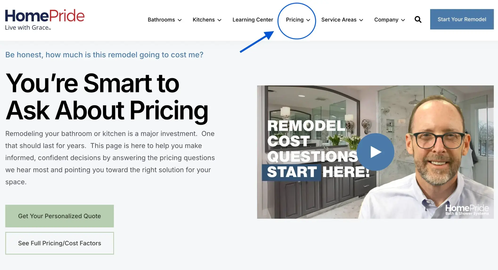 HomePride Bath Pricing Page