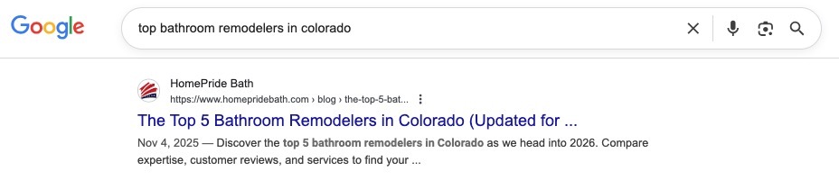 HomePride Best in Class Article in Google Search