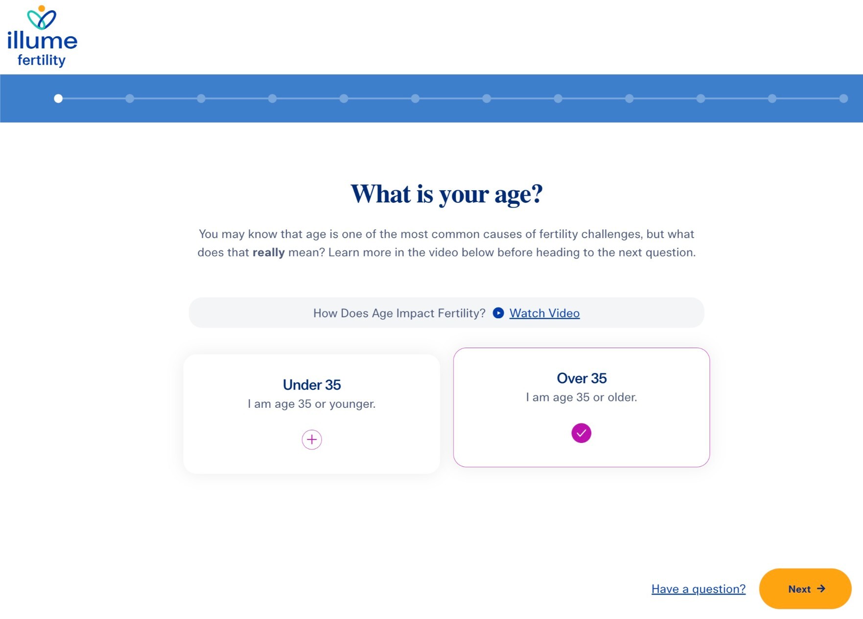 Illume Fertility Self-Assesment Tools Question