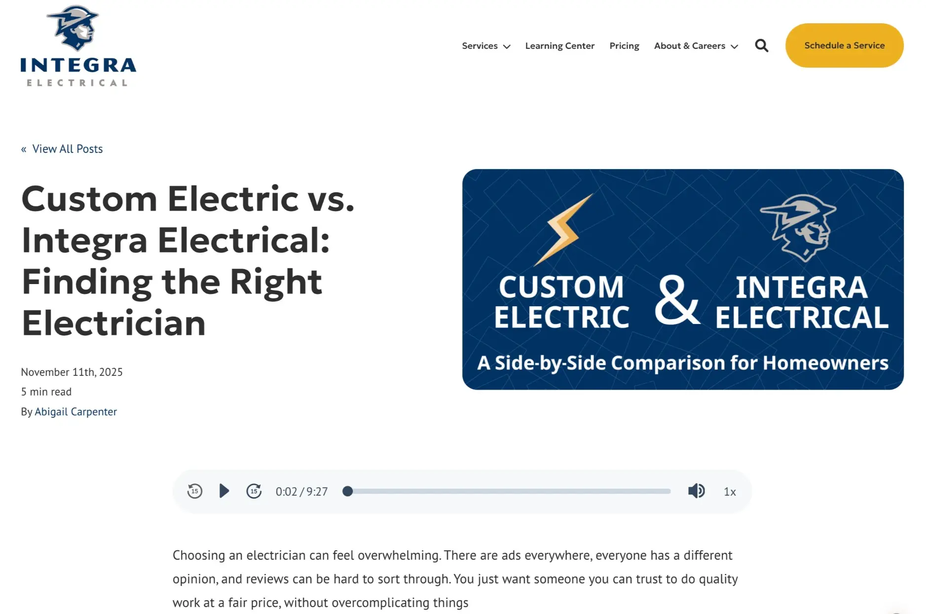 Integra Electrical Comparison Article