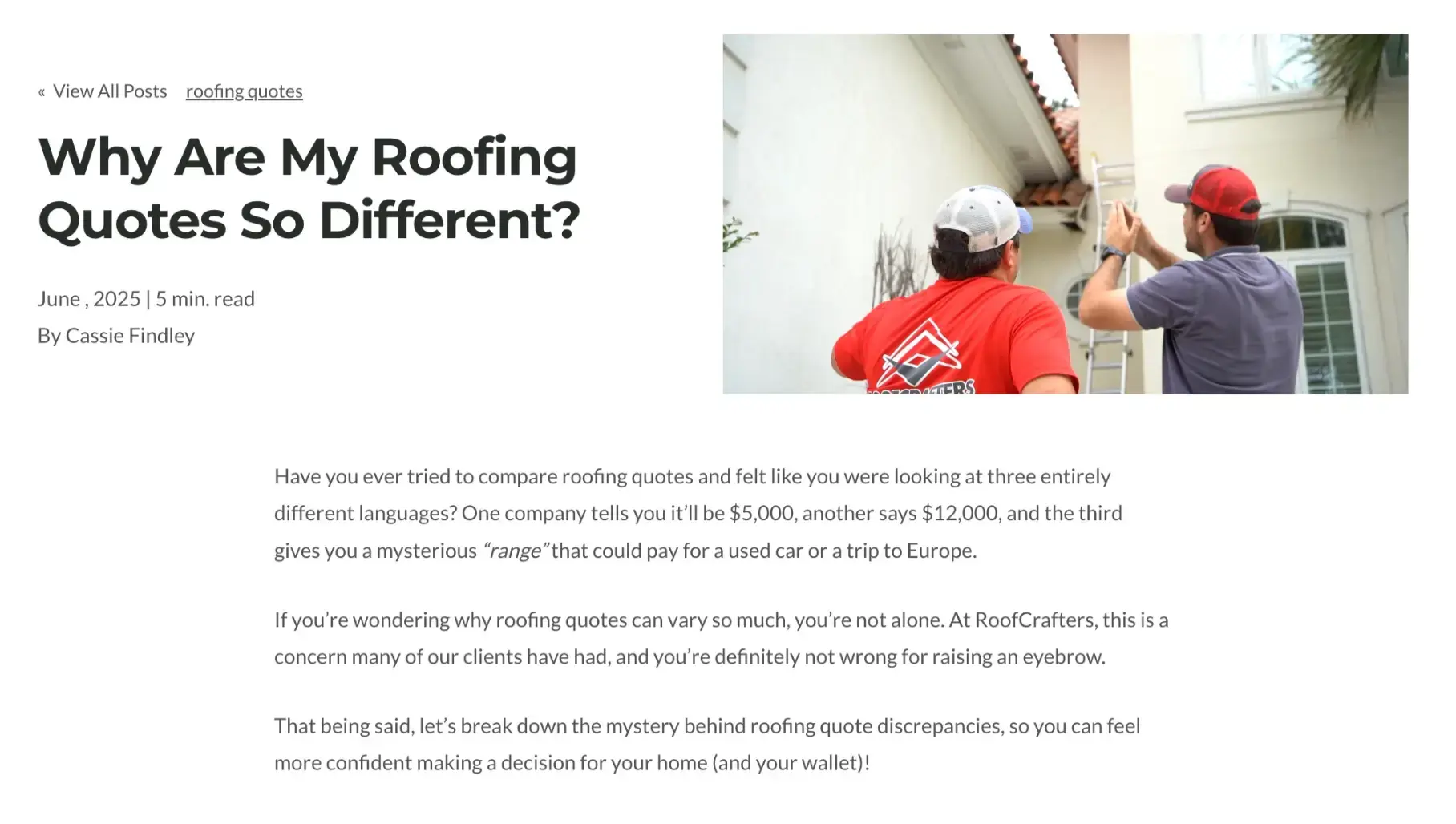 Roofcrafters Price Article