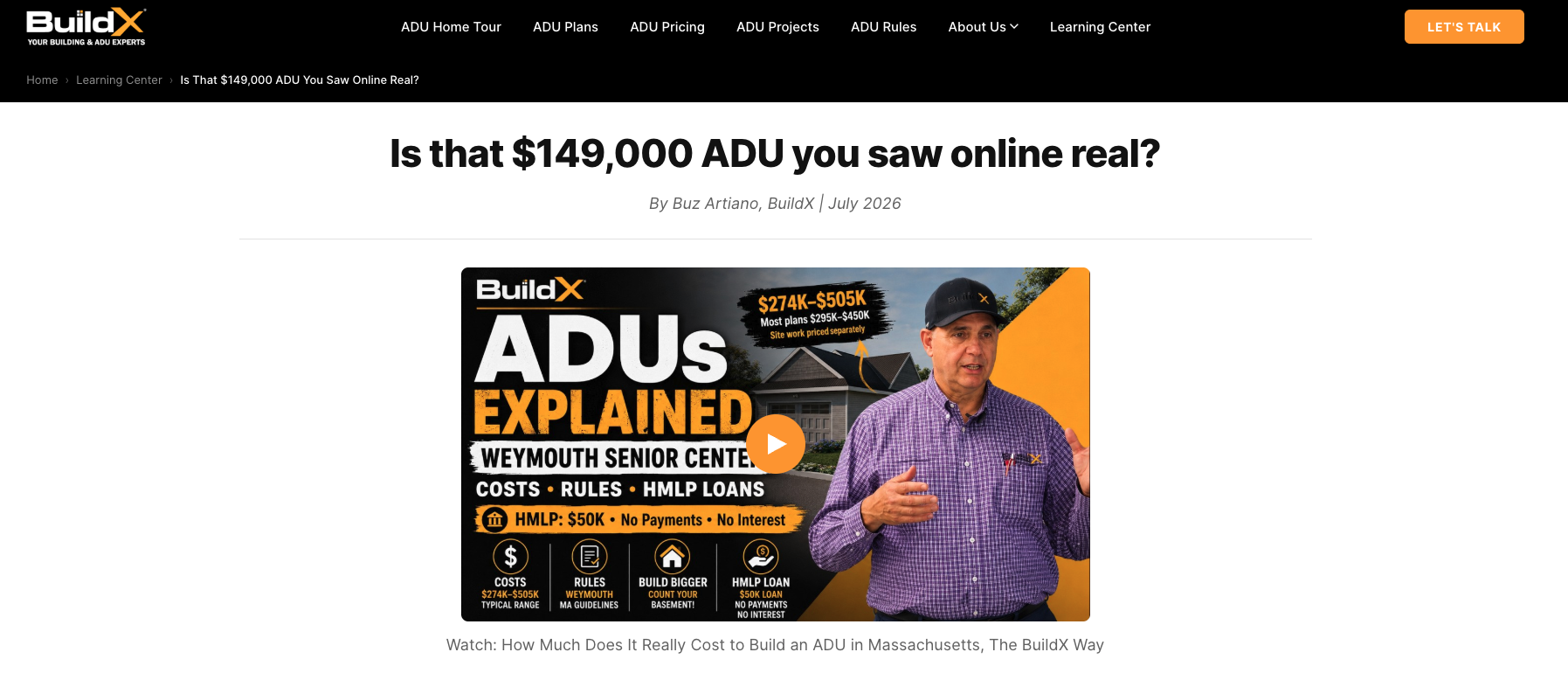 BuildX ADU pricing article example