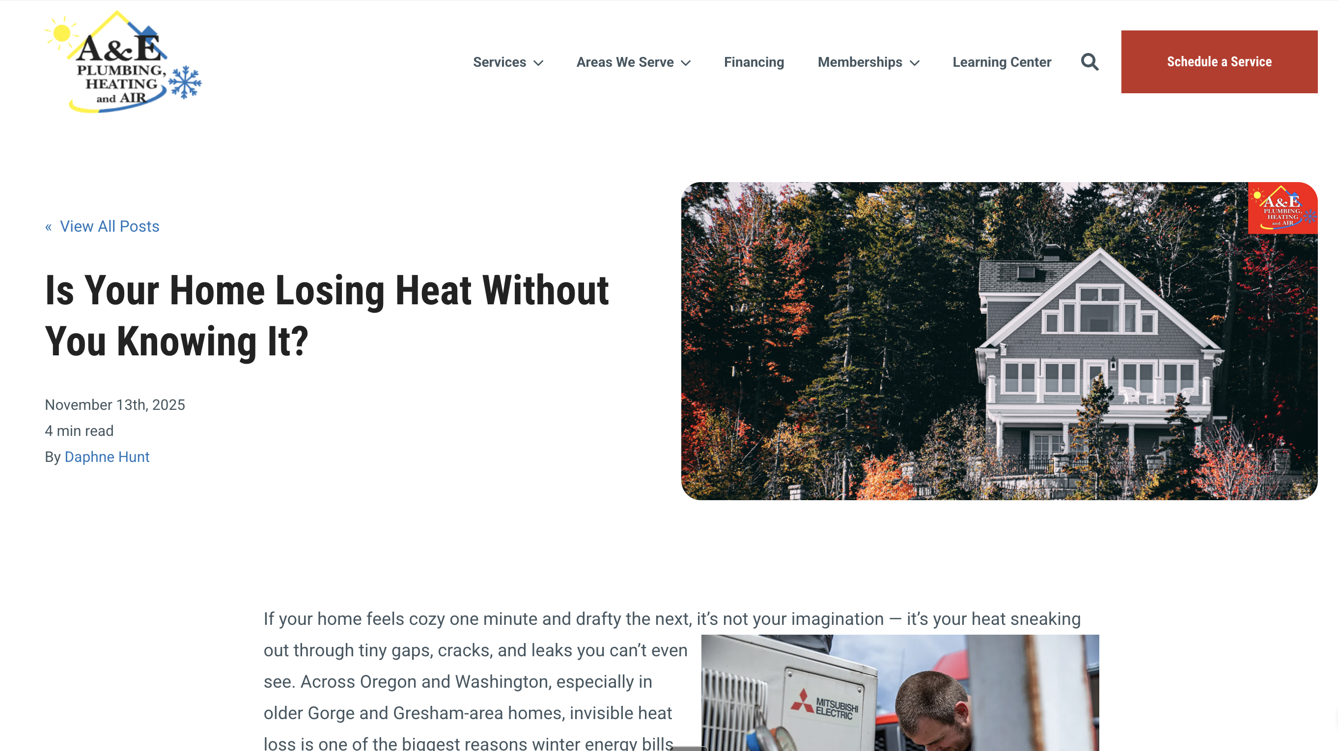 A&E plumbing, heating, and air blog about is your home losing heat without you knowing it. a great example of a problems type article