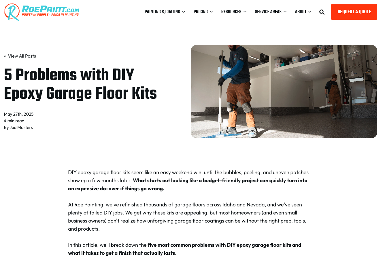 Roe Paint 5 problems with DIY epoxy garage floor kits example of a problems article