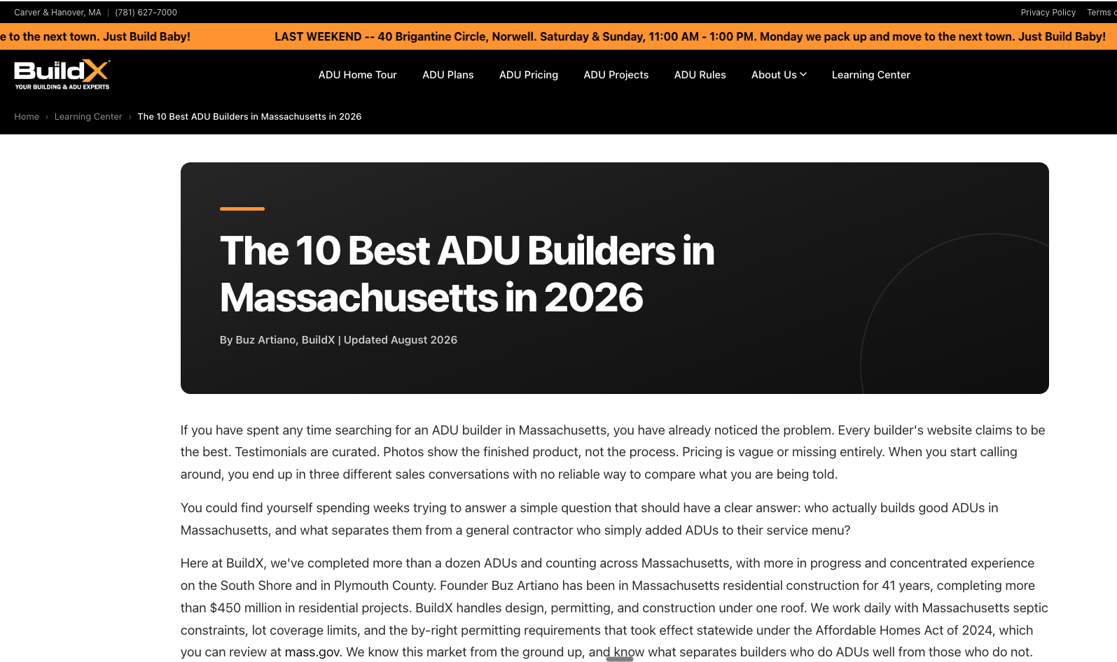 buildx example of a "best of" article listing the best ADU builders in Massachusetts