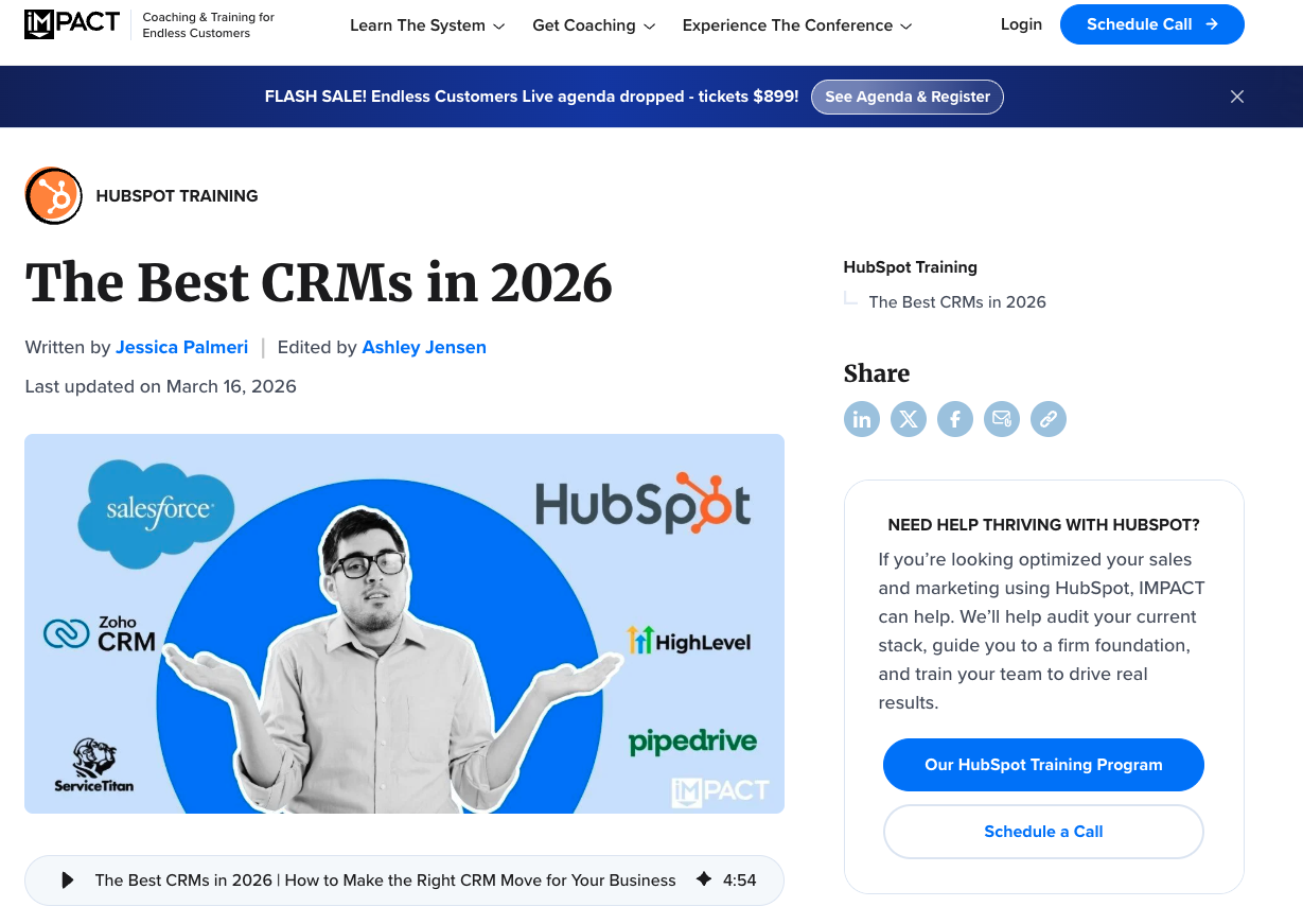 example of a "best of" article from IMPACT ranking the best CRMs