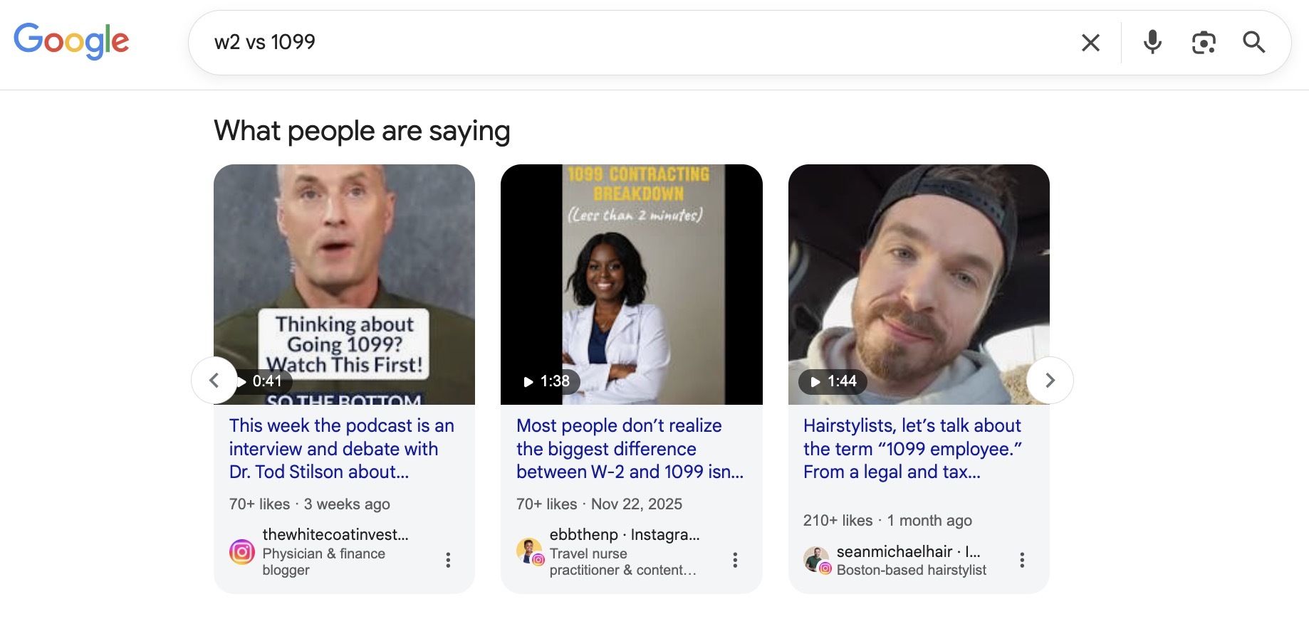 Short-form video results in Google search